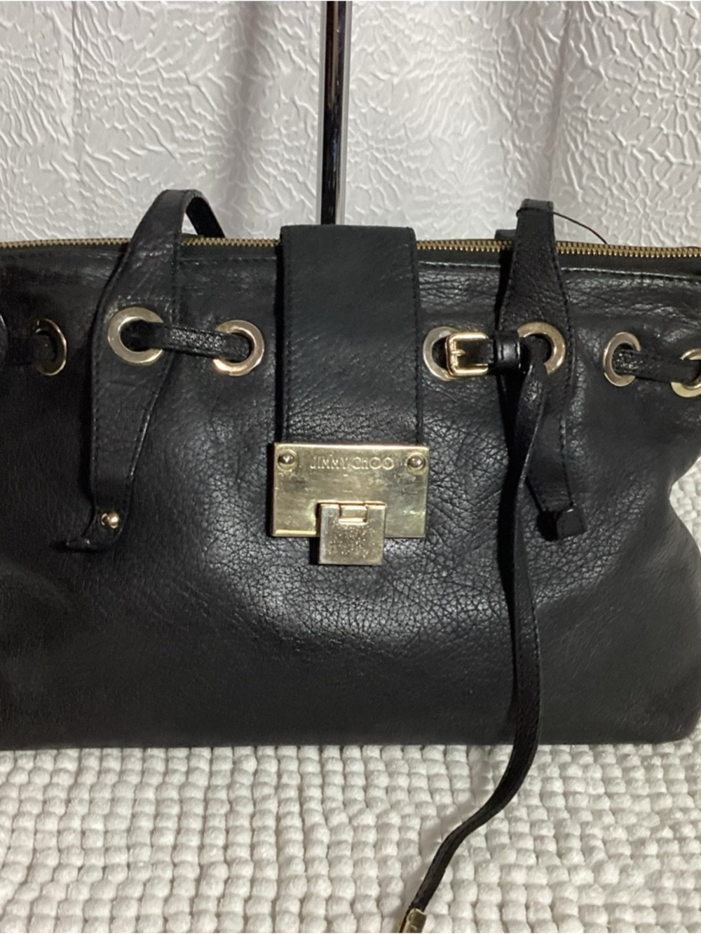 Jimmy Choo Black Rhea Grained Leather Shoulder Tote Bag - Picture 13 of 13